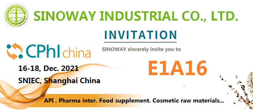 A Sinoway sinceramente convida você a visitar nosso estande E1A16 na CPhI China 2021